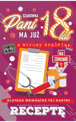 Kartka na 18 urodziny z receptą dla dziewczyny JCX43