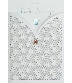 Kartka na Chrzest ażurowe zdobienia LC18C