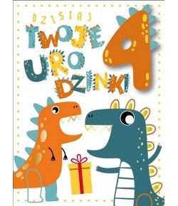 Kartka na 4 urodziny wesołe dinozaury DKP37