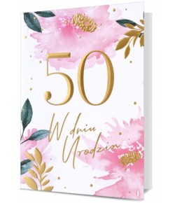 Kartka na 50 urodziny delikatnie zdobiona HM2727