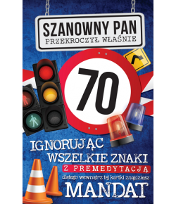 Kartka na 70 urodziny z humorem, mandatem  JCX17