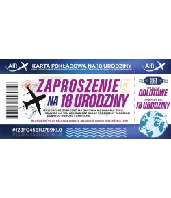 Zaproszenie na odlotową osiemnastkę z biletem First Class 10 szt ZDL6