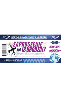 Zaproszenie na odlotową osiemnastkę z biletem First Class 10 szt ZDL6