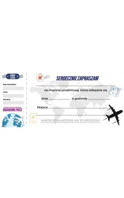Zaproszenie na odlotową osiemnastkę z biletem First Class 10 szt ZDL6
