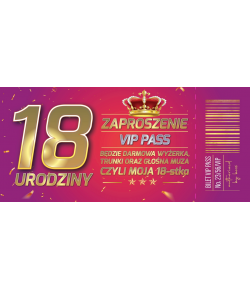 Zaproszenie na 18 urodziny z biletem VIP zestaw 10 szt ZDL4