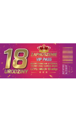 Zaproszenie na 18 urodziny z biletem VIP zestaw 10 szt ZDL4