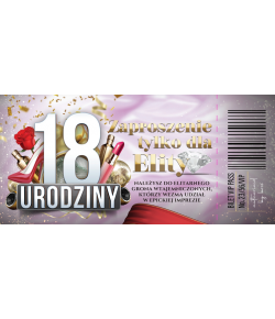 Zaproszenia na 18 urodziny z biletem VIP komplet 10 szt ZDL2