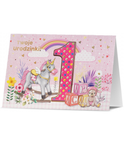 Kartka na Roczek dla Dziewczynki POPUP HM2803