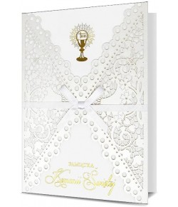 Kartka komunijna z ażurowymi zdobieniami HM732