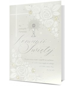 Kartka na Komunię z mottem, piękna H2839