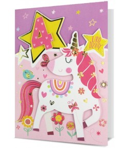 Kartka na 4 urodzinki dla dziewczynki, z jednorożec H2862