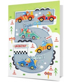 Kartka na 5 urodziny z autami dla chłopca H2853