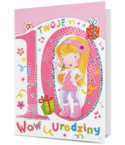 Kartka na 10 urodziny bogato zdobiona H2868