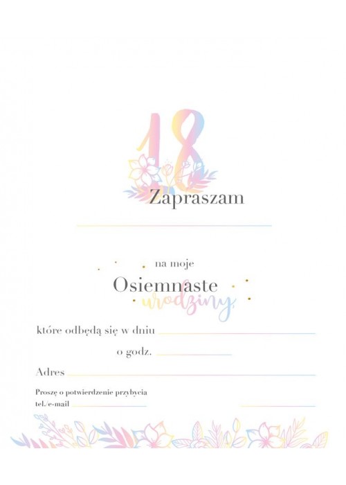 Zaproszenia na 18 urodziny 5 szt PCZP7