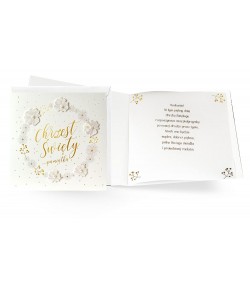 Kartka na Chrzest pięknie zdobiona perełkami KPE199