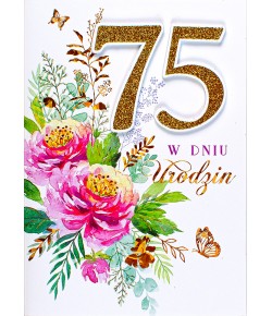 Kartka na 75-te urodziny zdobiona brokatem M899