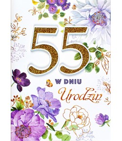 Kartka na 55-te urodziny zdobiona brokatem M895