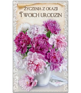 Kartka urodzinowa z bukietem piwonii A6394B
