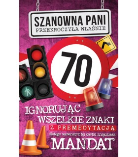 Kartka na 70 urodziny dla Kobiety, z żartem  JCX18