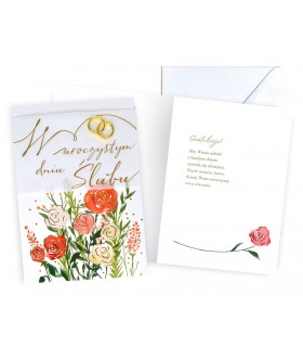 Kartka na Ślub zdobiona złotymi obrączkami DK970