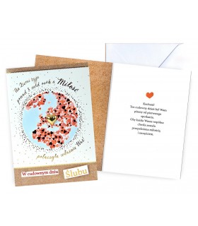 Kartka na Ślub zdobiona złotym serduszkiem DK968