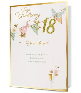 Kartka na 18 urodziny dla Dziewczyny, zdobiona brokatem H2787