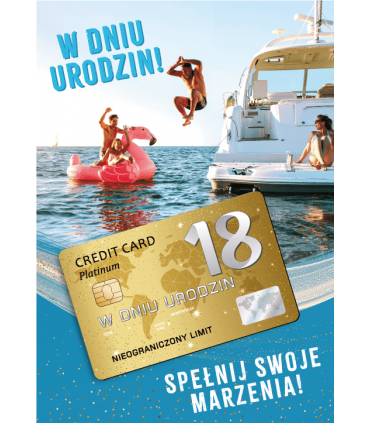 Kartka osiemnastkę z Platynową Kartą Kredytową GIFT168