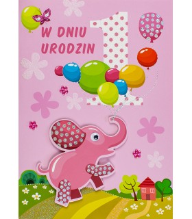 Kartka na Pierwsze Urodzinki dla Dziewczynki M838