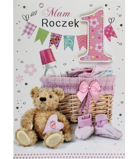 Kartka na Roczek dla Dziewczynki słodka M863