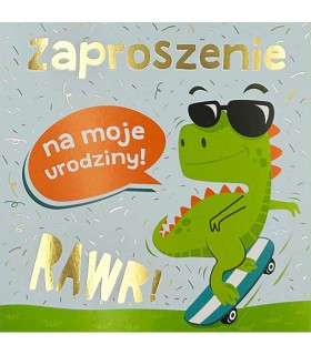 Zaproszenia na Urodzinki z Dinozaurem mix 5 szt PMZ100