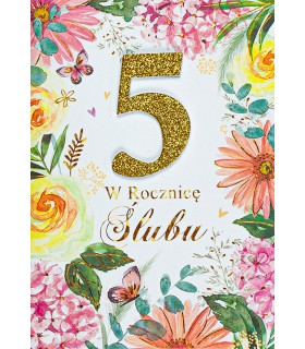 Kartka z okazji 5 rocznicy ślubu Drewnianej M868