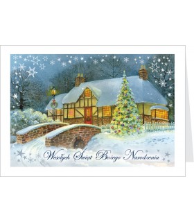 Kartka świąteczna z życzeniami, zdobiona brokatem B-T 617