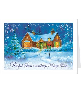 Świąteczny pejzaż, Kartka bez życzeń zdobiona brokatem B-BT 616