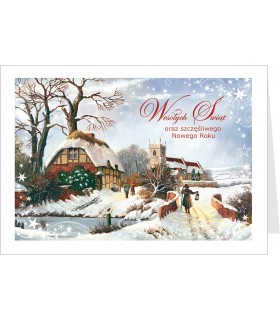 Kartka świąteczna bez życzeń, pejzaż zimowy B-BT 618