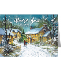 Pejzaż zimowy Kartka świąteczna z życzeniami B-T 597