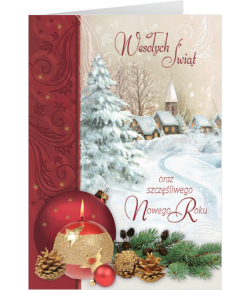 Karnet świąteczny z życzeniami zdobiony brokatem B-T 604