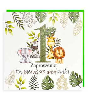 Zaproszenie na Pierwsze Urodziny komplet 5 szt. PMZ108