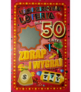 Kartka na 50 urodziny ze zdrapką, zabawna dla Kobiety JCX96