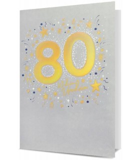 Kartka z okazji 80 urodzin, elegancka zdobiona folią holograficzną H2956
