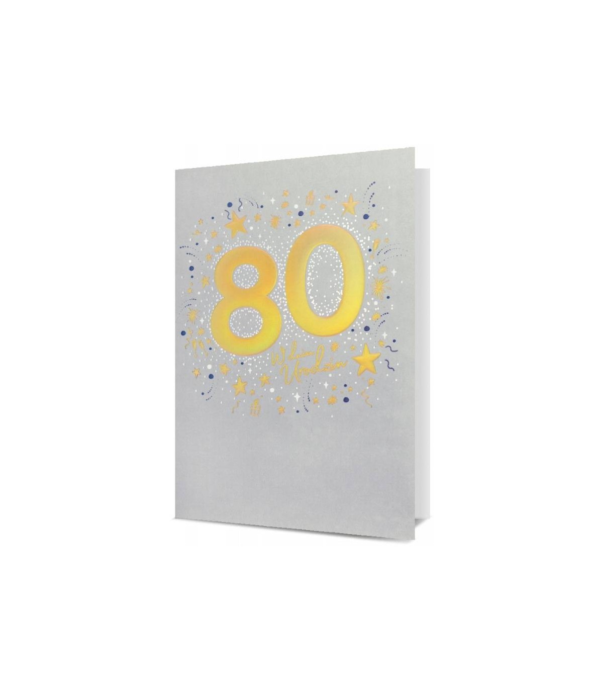 Kartka z okazji 80 urodzin, elegancka zdobiona folią holograficzną H2956
