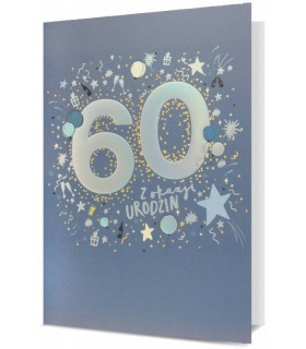 Kartka na 60 urodziny pięknie zdobiona folią holograficzną H2954