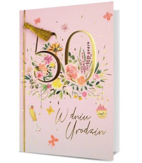 Kartka z okazji 50 urodzin, bogato zdobiona H2961