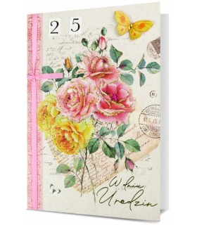 Kartka urodzinowa z ustawianą cyfrą lat zdobiona brokatem H3032