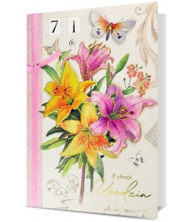 Kartka na urodziny z ustawianą cyfrą lat zdobiona  brokatem H3027