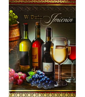 Kartka z życzeniami imieninowymi przestrzenna, z kolekcją win M918