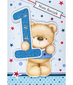 Kartka na Roczek dla chłopczyka, zdobiona brokatem M535