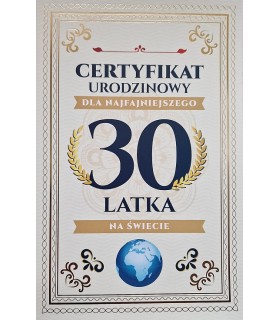 Kartka dla trzydziestolatka, z certyfikatem  JCX103