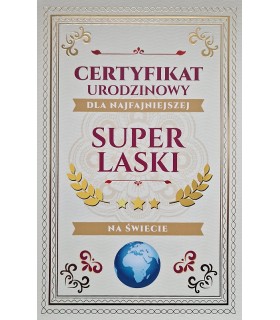 Kartka urodzinowa dla super Laski, z certyfikatem JCX112