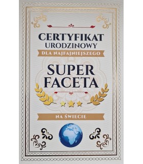 Kartka urodzinowa dla super Faceta, z certyfikatem JCX111