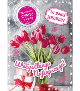 Kartka urodzinowa z cyframi do naklejenia liczby lat GM1025